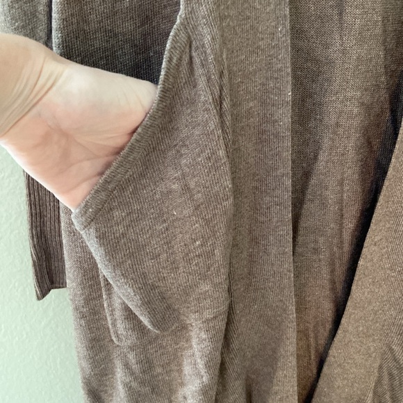 H by Halston Open Front High Low Duster Cardigan Long Sleeve Heather Iron Taupe - Picture 5 of 13